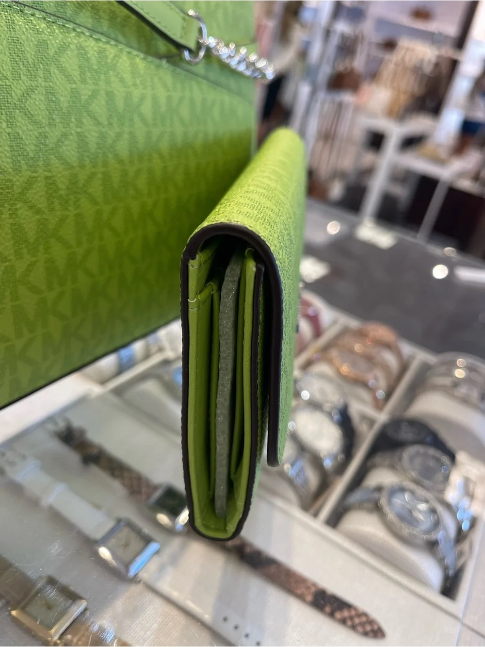 Michael KORS Jet Set Large Signature Logo Tri-Fold Wallet Trifold Lime NWT